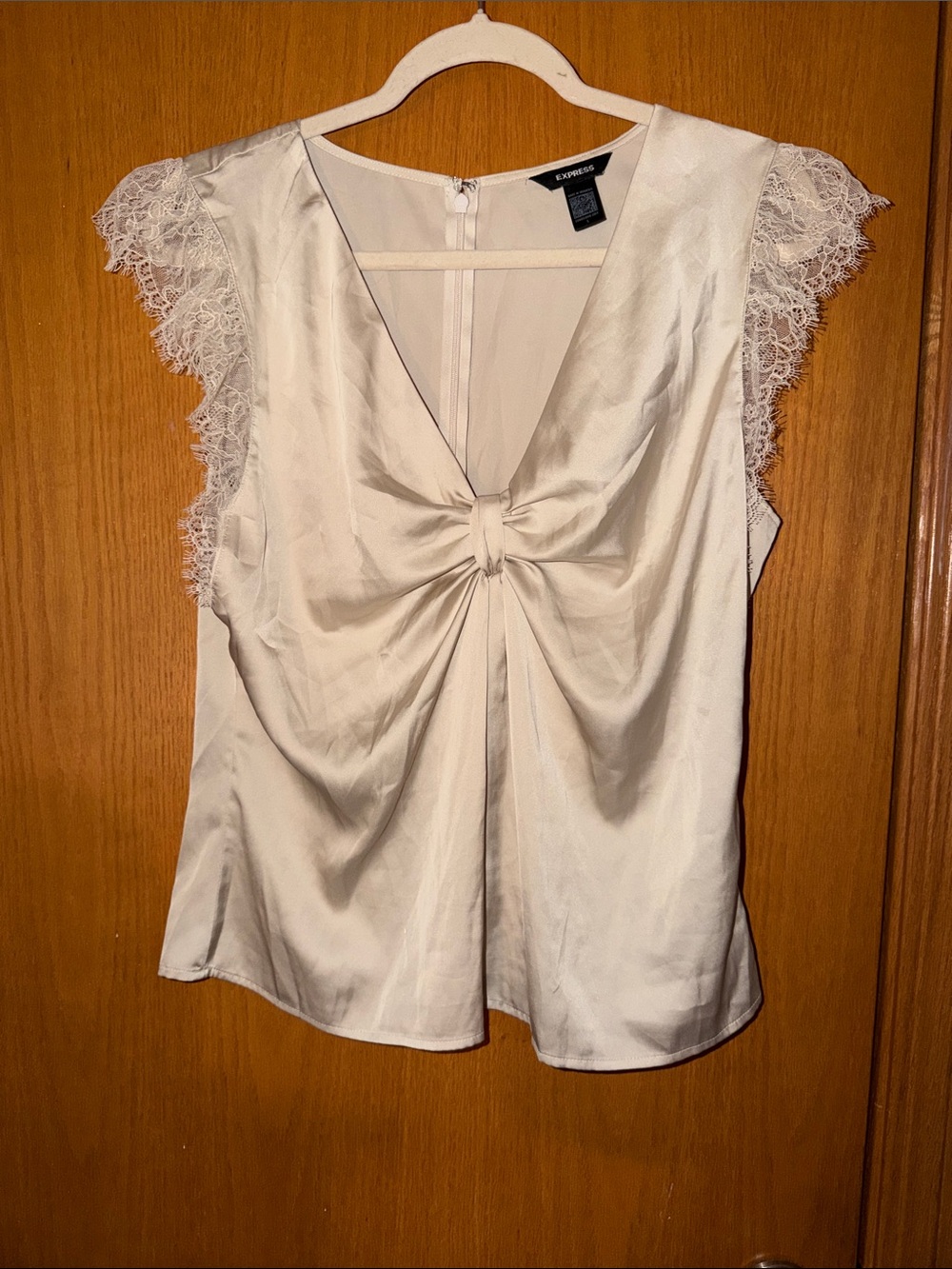 Express Ivory Satin Twist-Front Lace Cap Sleeve Camisole